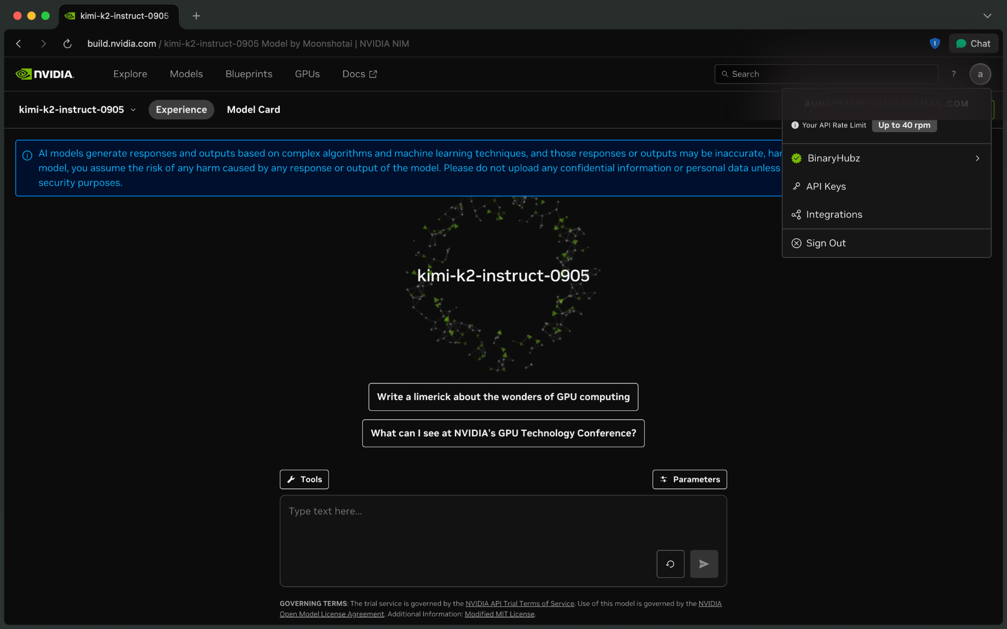 Generating Kimi K2 API Key